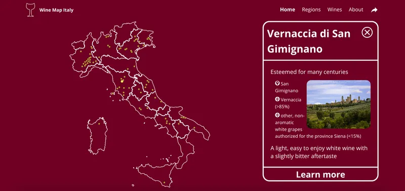 Front page of the Wine Map Italy website