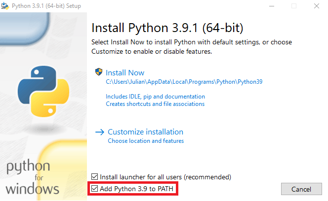 A screenshot of the Python installer on Windows